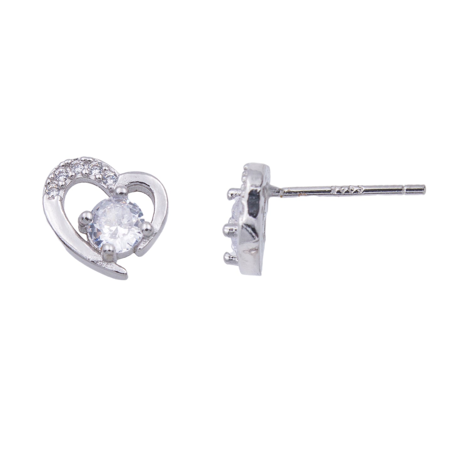 BOUCLES D'OREILLES ARGENT RHODIE - ZIRCONIA - COEUR