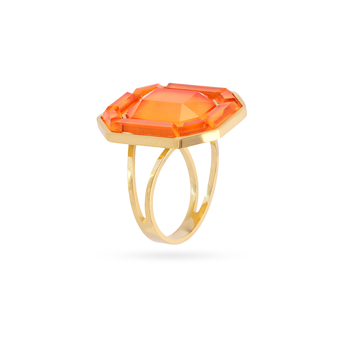 BAGUE - ACIER DORE - PIERRES SYNTHETIQUES ORANGE - AJUSTABLE