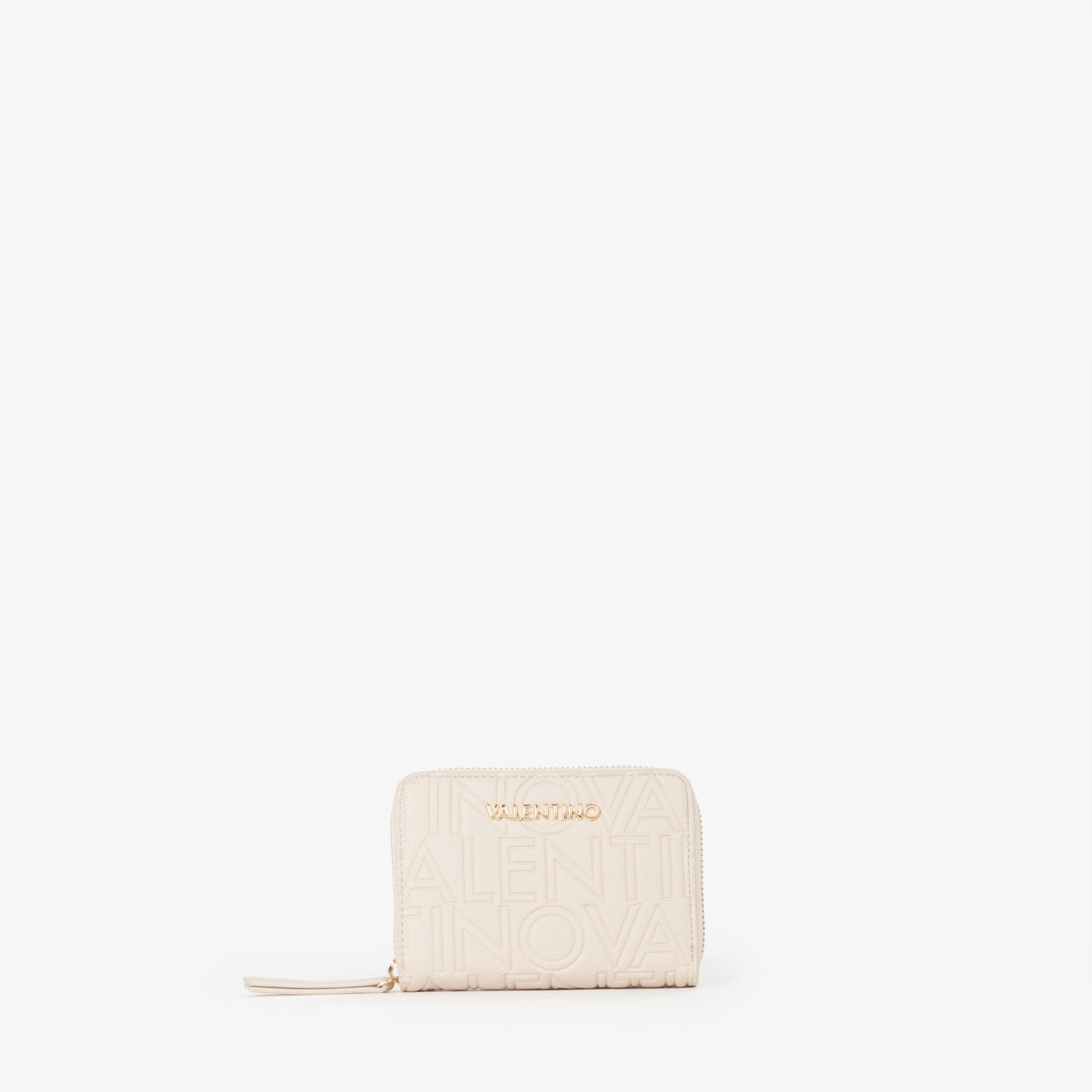 Portefeuille femme écru zippé motif logo embossé