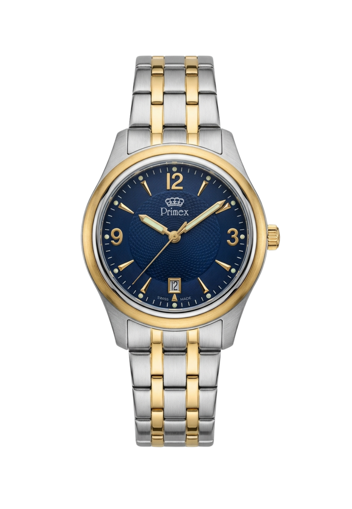 MONTRE SWISS MADE - BRACELET ACIER BICOLORE - CADRAN BLEU