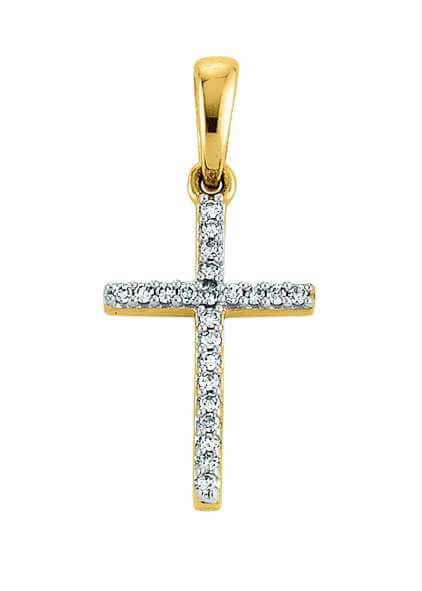 Pendentif croix unisexe or jaune 18 carats et diamant