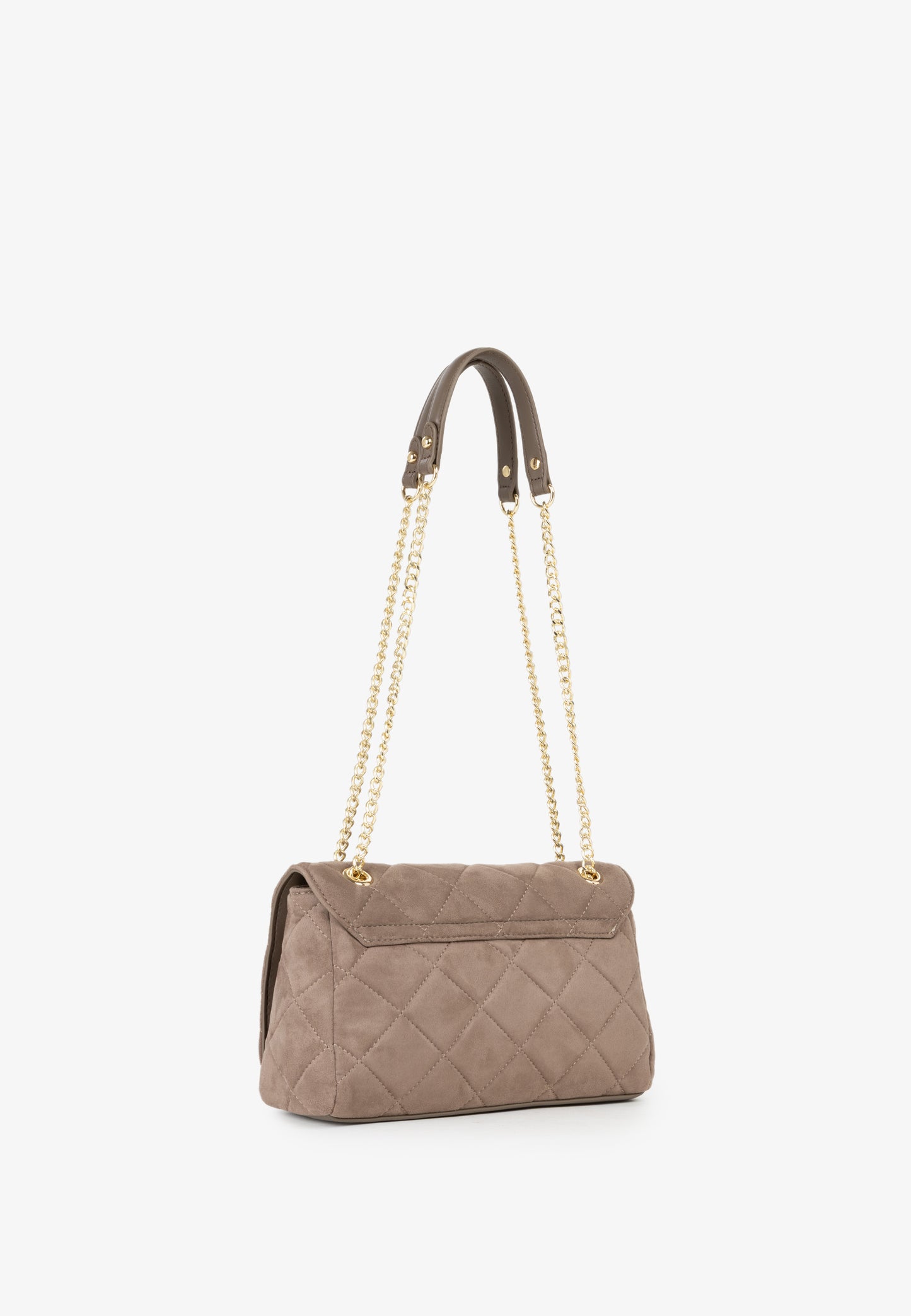 Sac bandoulière femme matelassé taupe chaîne dorée