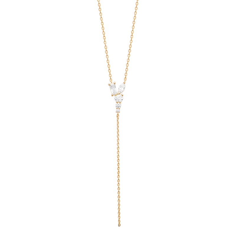 Collier femme plaqué or jaune lariat zirconia