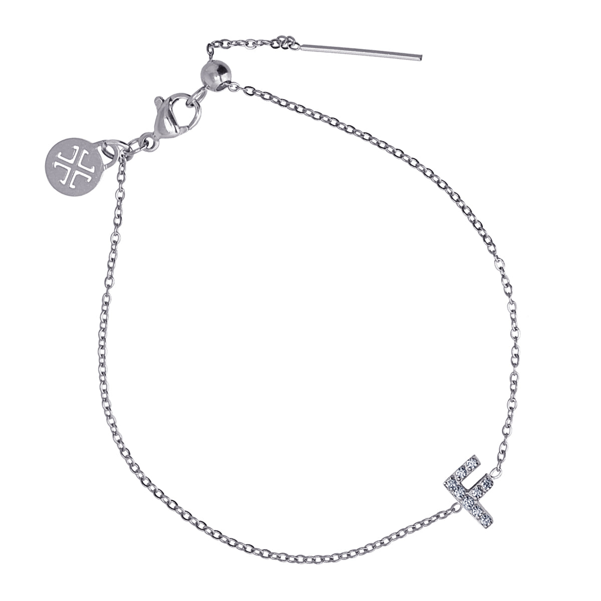 Bracelet femme acier argenté lettre F zirconia
