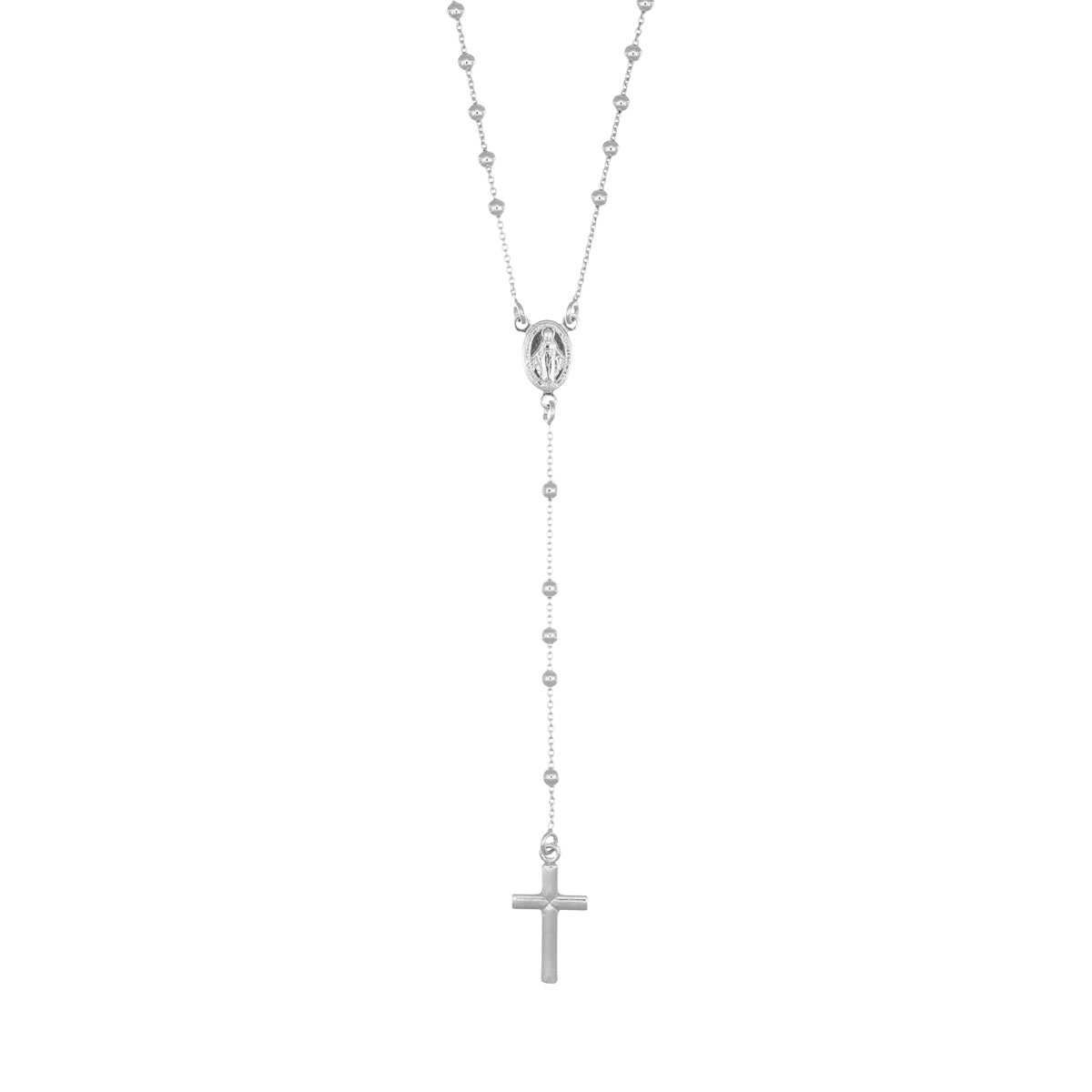 Collier chapelet femme argent 925 rhodié croix pendante