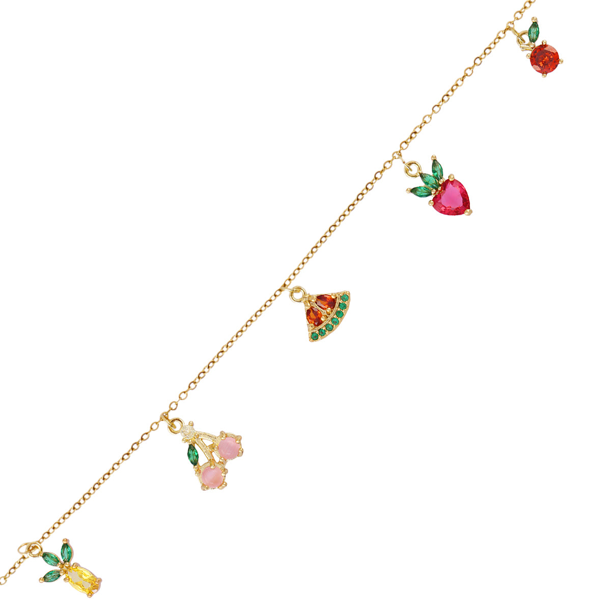 Bracelet femme acier doré zirconia multicolore motifs fruits
