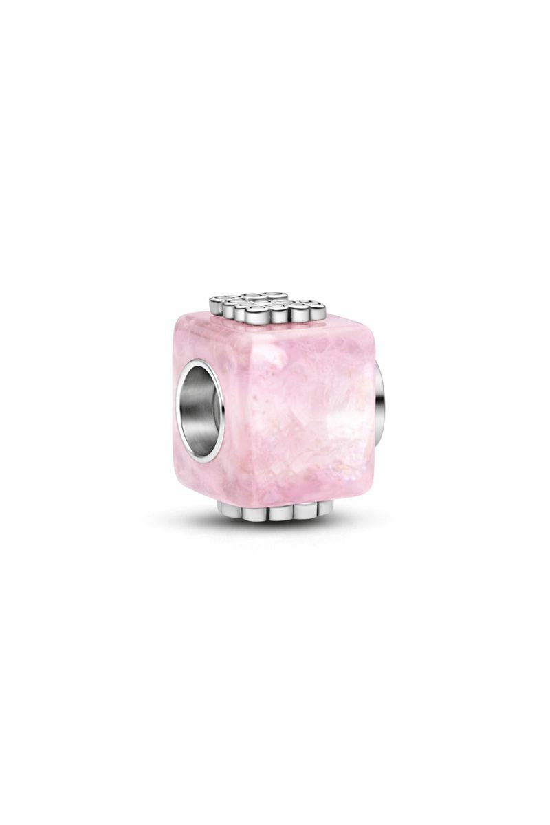 Breloque Cube d'Amour en Verre de Murano Rose