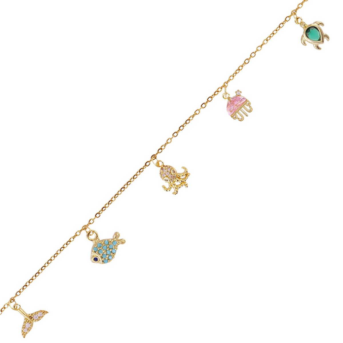 BRACELET - ACIER DORE - ZIRCONIA MULTICOLORE - ANIMAUX MARIN