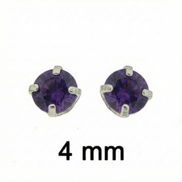 BOUCLES D'ORIELLES ARGENT RHODIE - 4 GRIFFES AMETHYSTE SYNTHETIQUE