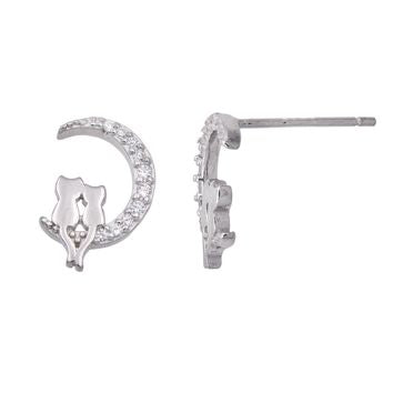 Boucles d'oreilles femme argent 925 chat lune zirkonia