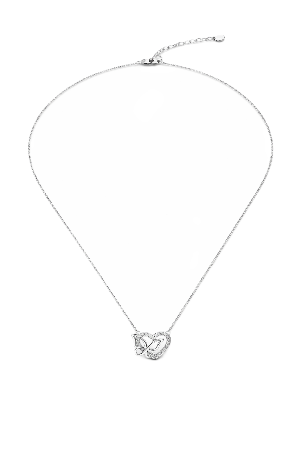 Collier pendentif cœur et papillon entrelacés