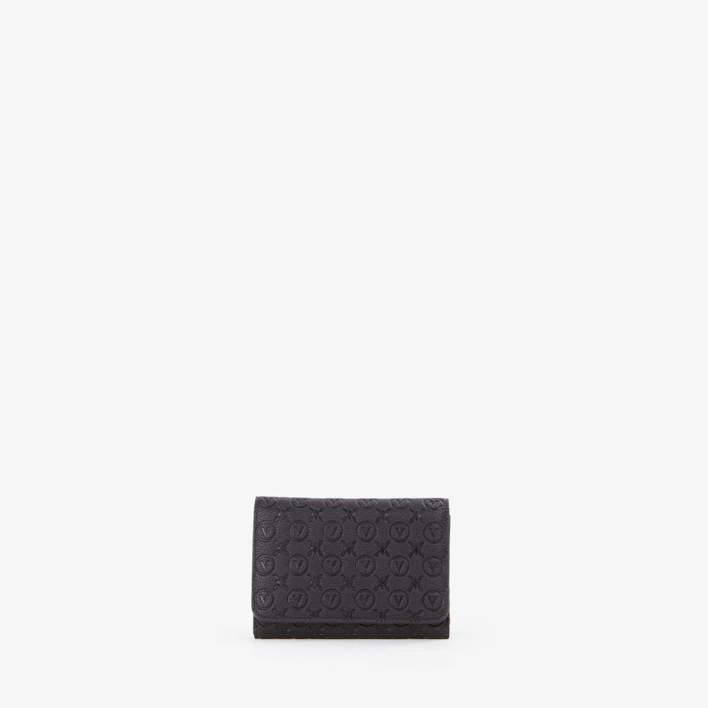 Portefeuille femme noir monogramme embossé compact