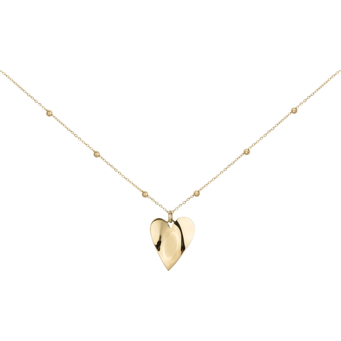 Collier femme acier doré pendentif cœur bombé satellite