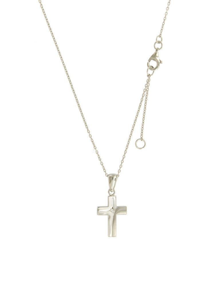 Collier femme argent rhodié pendentif croix zirconia