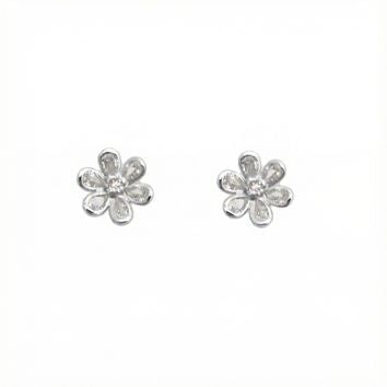BOUCLES D'OREILLES ARGENT RHODIE - FLEUR - ZIRCONIA