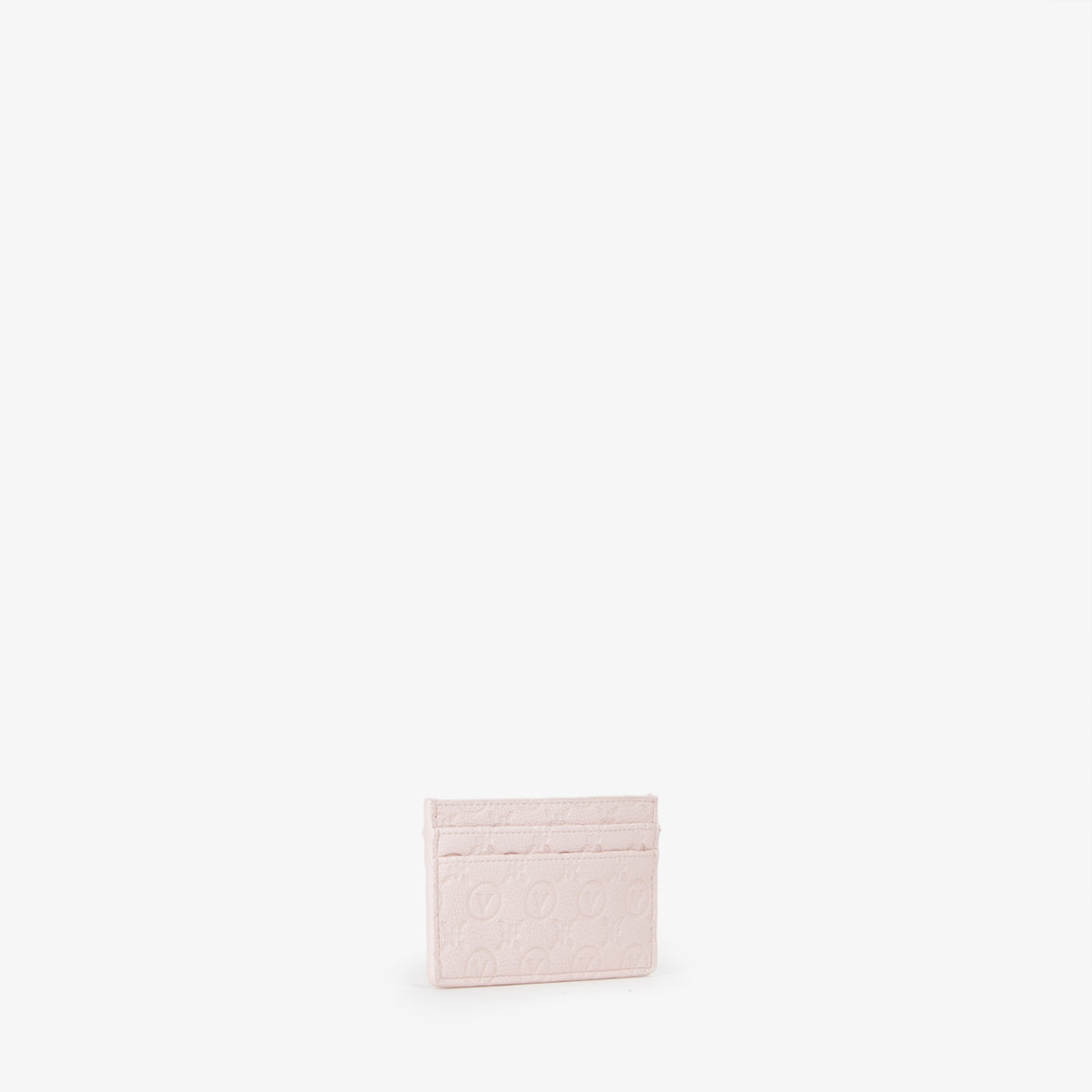 Porte-carte femme cuir embossé rose poudré monogramme