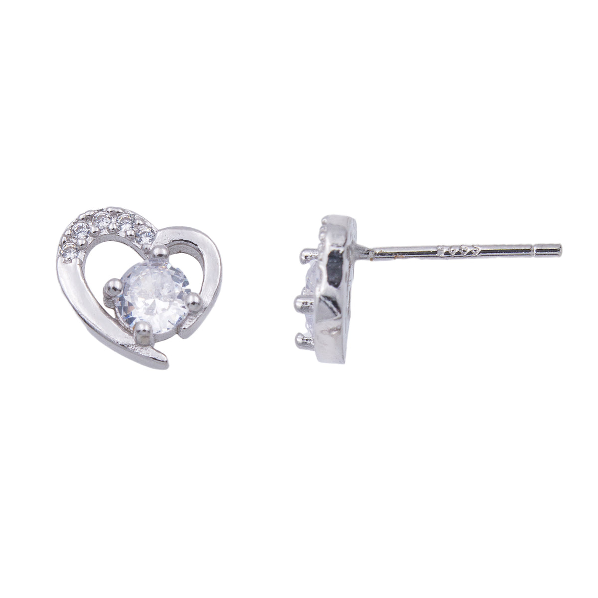Clou d'oreille femme argent 925 rhodié cœur zirconia