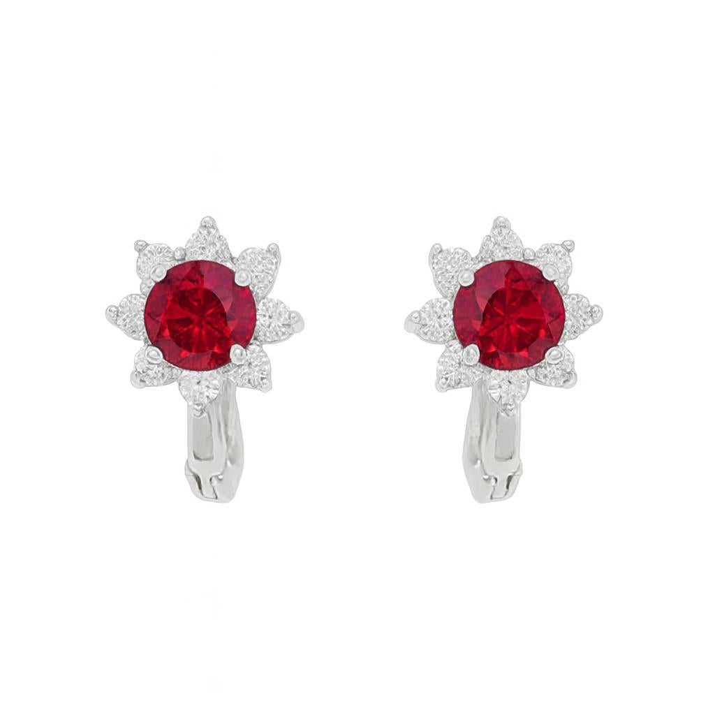 Boucles d'oreilles femme argent rhodié rubis zirconia fleur