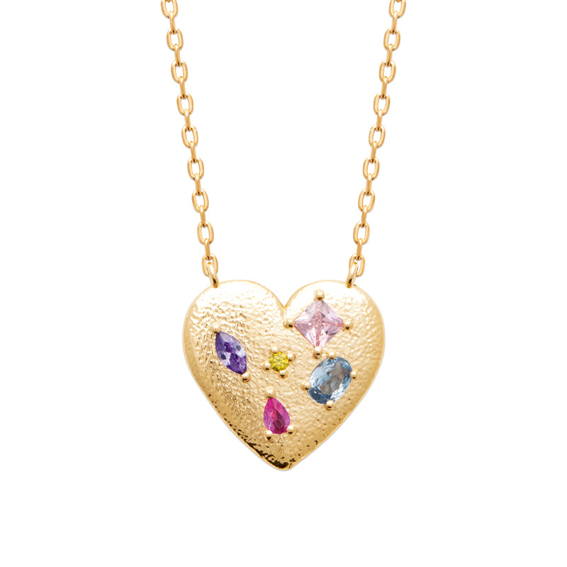 Collier femme cœur doré zirconia multicolore 40 cm