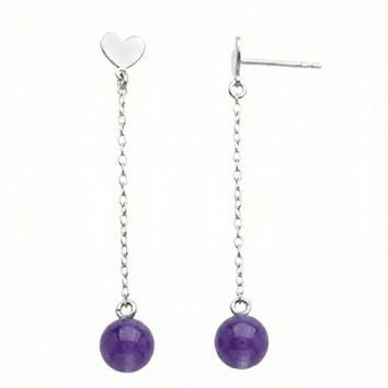 Boucles d'oreilles pendantes femme argent 925 cœur quartz violet