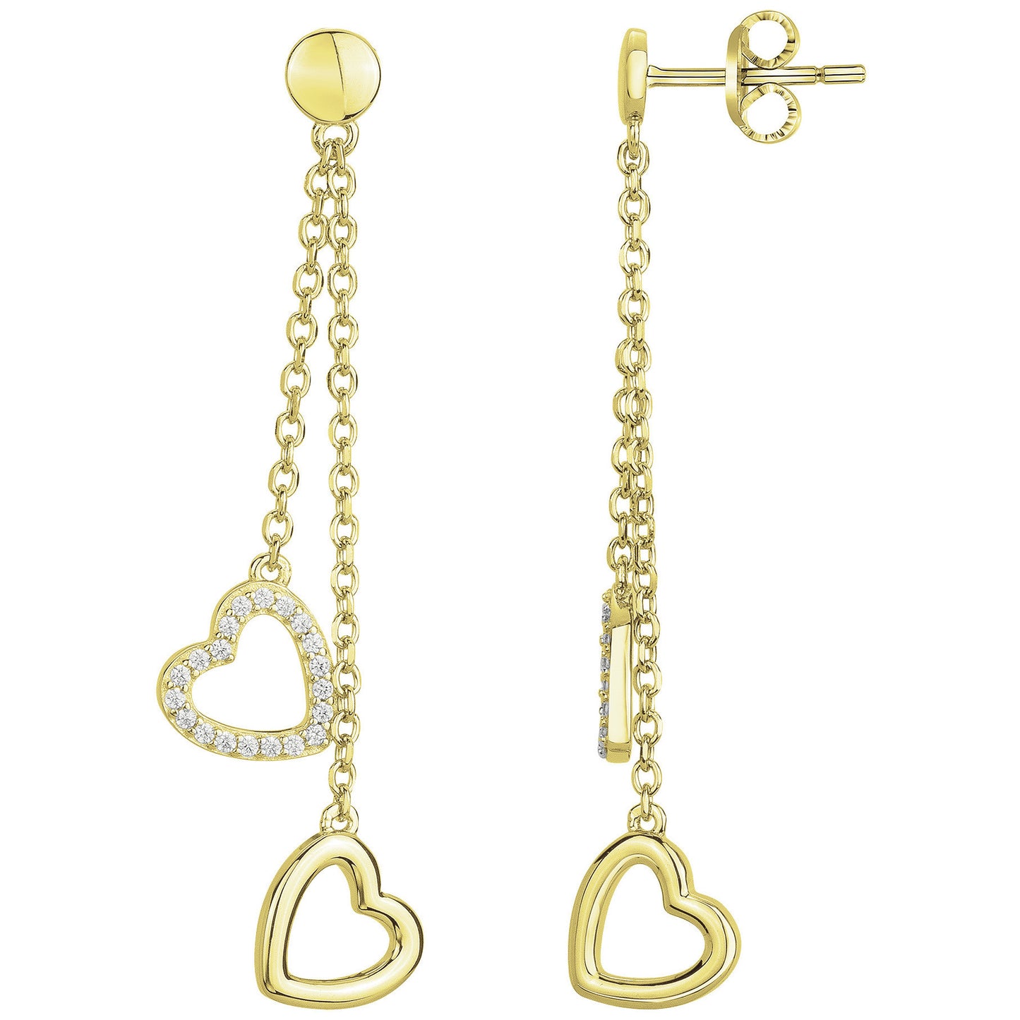 BOUCLES D'OREILLES PLAQUE OR - COEUR - ZIRCONIA