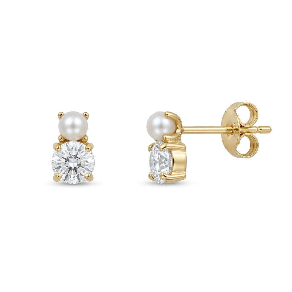 Clou oreille femme or 9 carats perle de culture et zirkonia