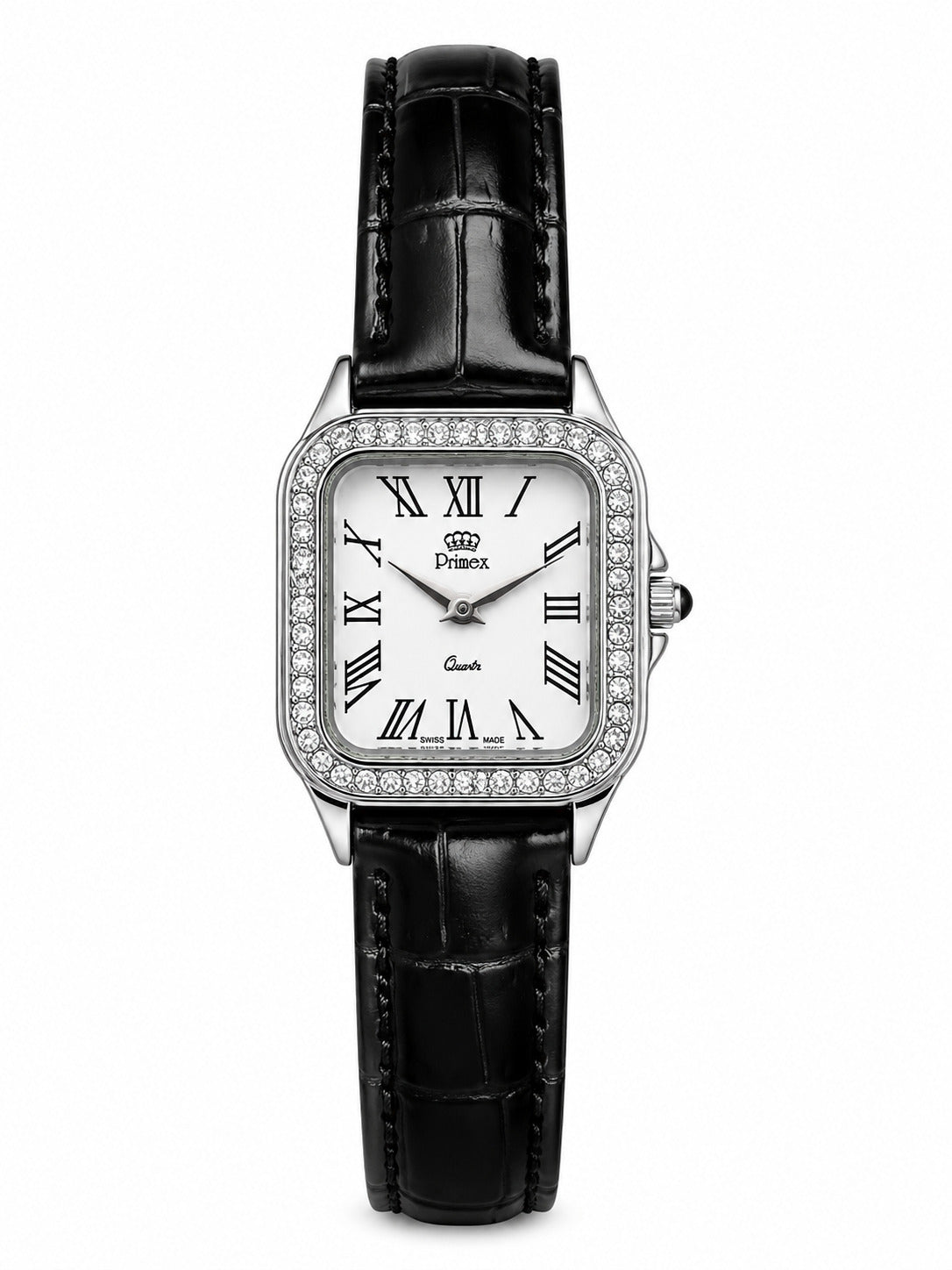 Montre femme Swiss Made carrée cristaux cadran blanc