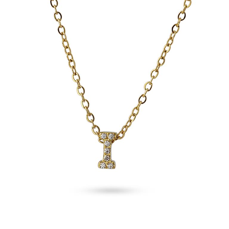 COLLIER - ACIER JAUNE - ZIRCONIA - LETTRE I