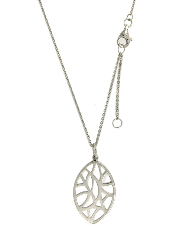 Collier femme argent rhodié pendentif feuille ajouré 42cm
