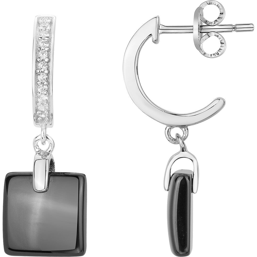 BOUCLES D'OREILLES ARGENT - CERAMQIUE NOIRE - ZIRCONIA