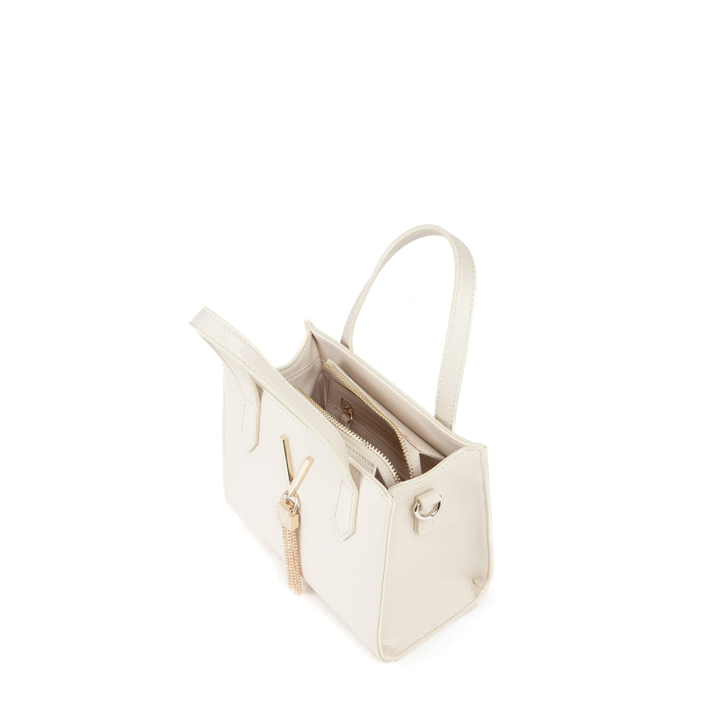 Sac à main femme beige structuré détail doré frange