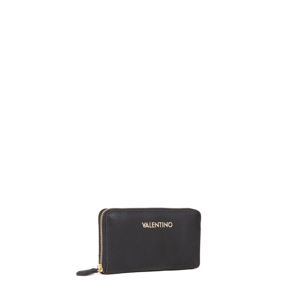 Portefeuille femme zippé cuir grainé noir détail doré