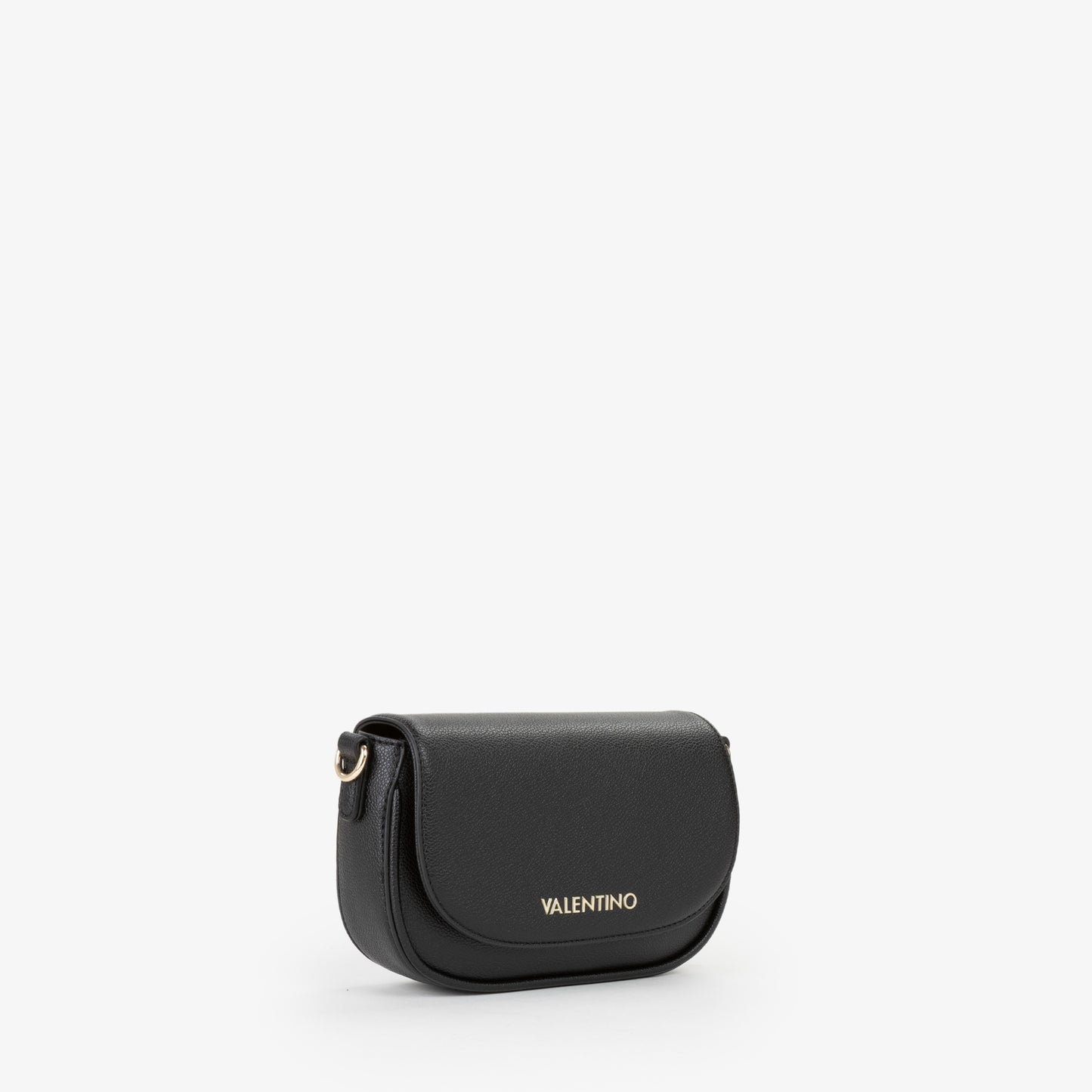 Sac bandoulière femme noir rabat logo doré