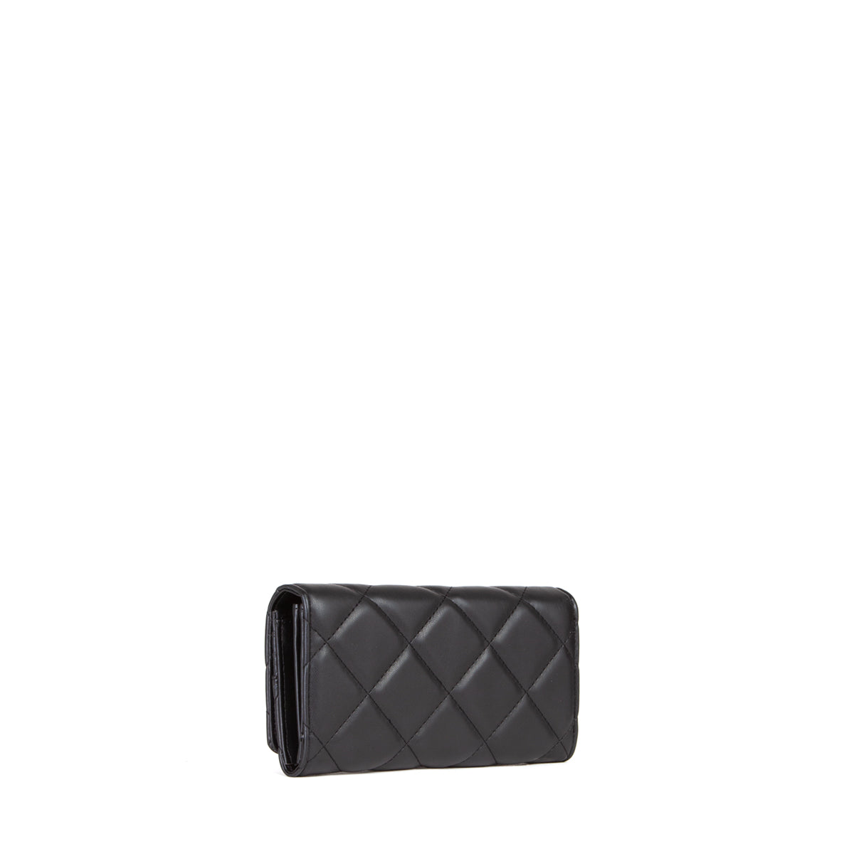 Portefeuille femme noir matelassé fermeture clapet dorée