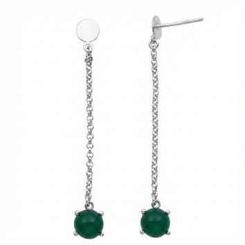 BOUCLES D'OREILLES ARGENT RHODIE - PIERRE SYNTHETIQUE VERTE