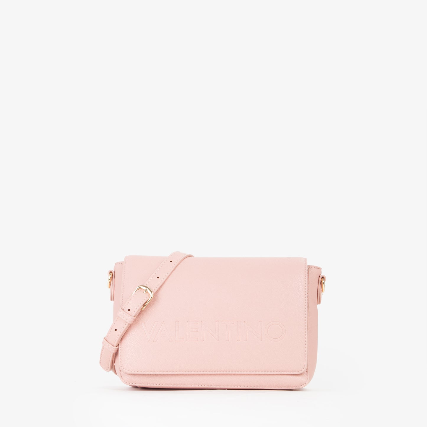Sac bandoulière femme rose poudré logo embossé