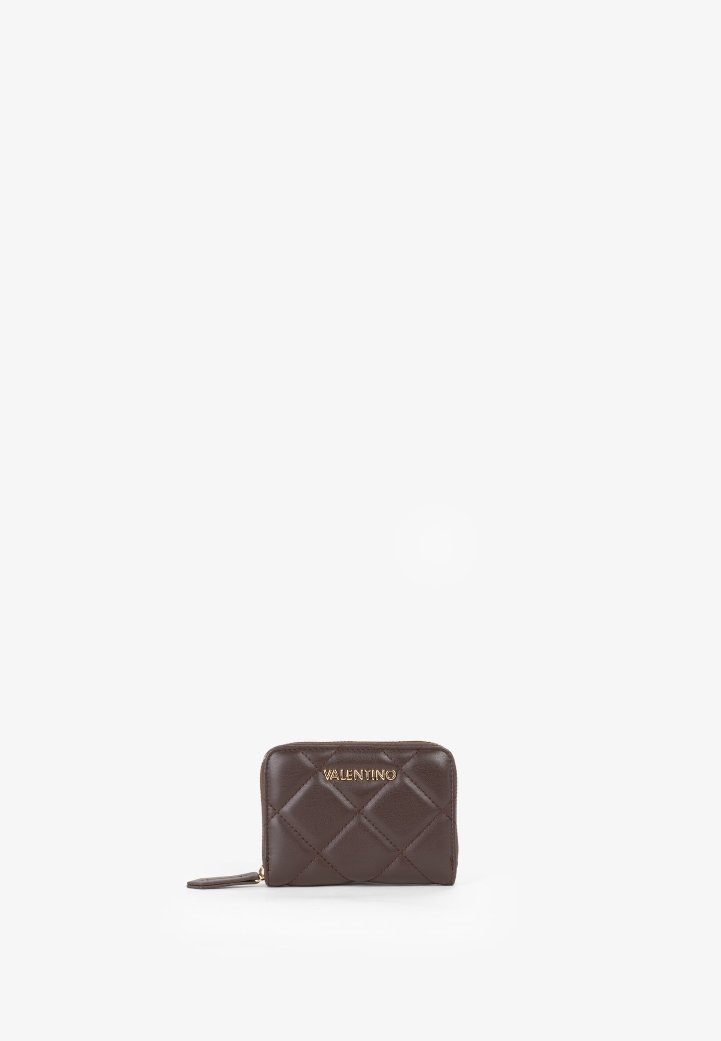 Portefeuille femme cuir matelassé marron zippé compact