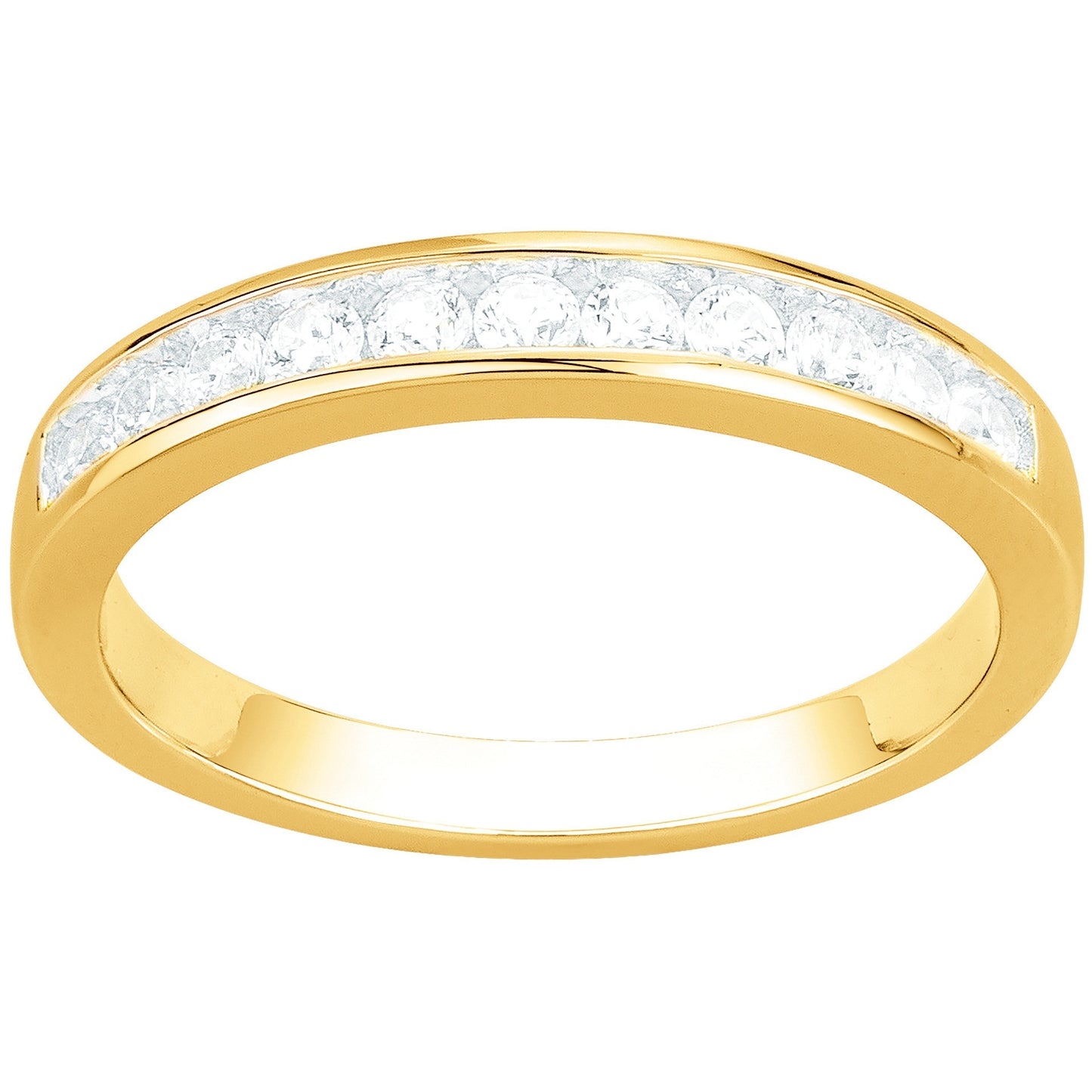 Bague femme plaquée or jaune anneau zirconia canal