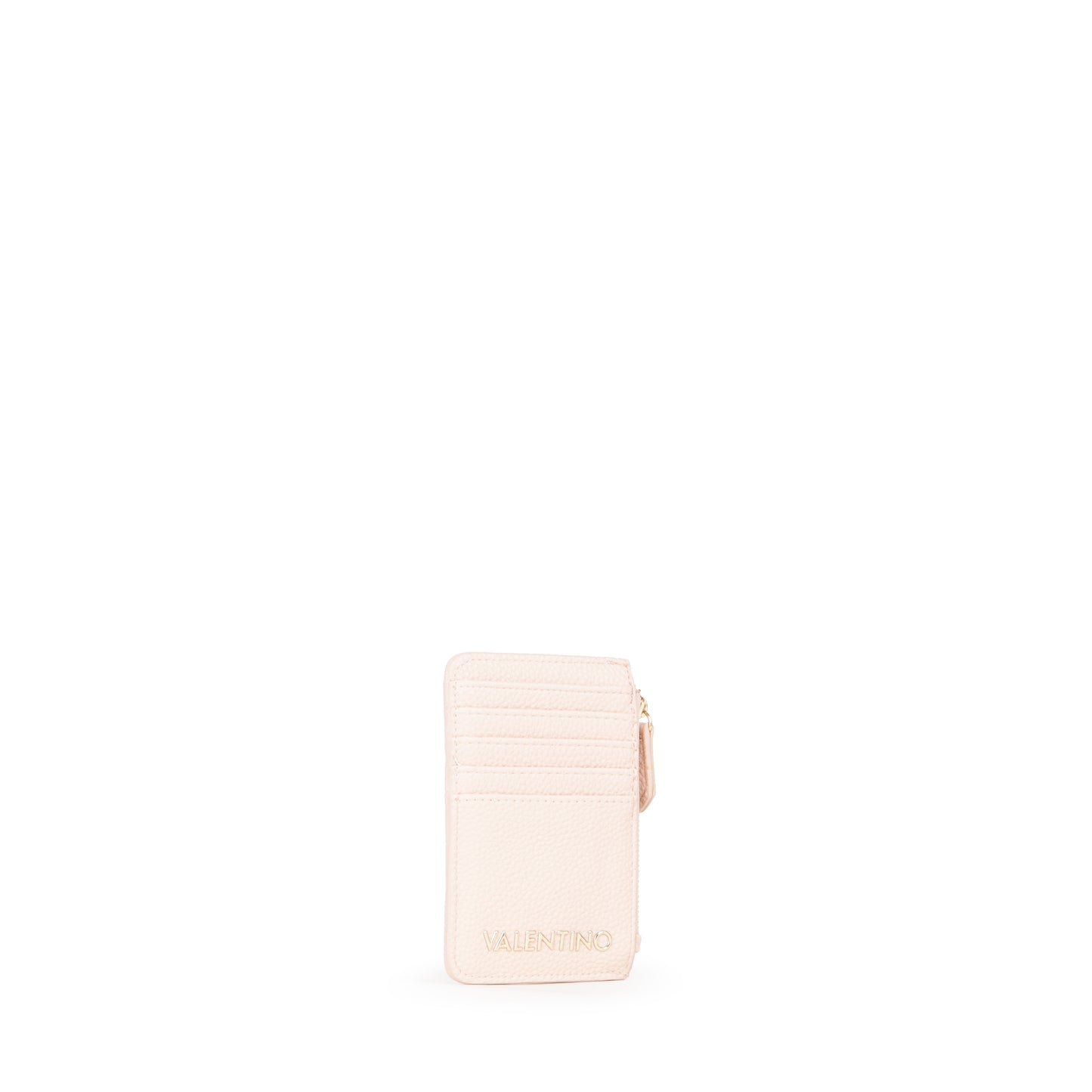 Porte-cartes femme zippé rose poudré grainé