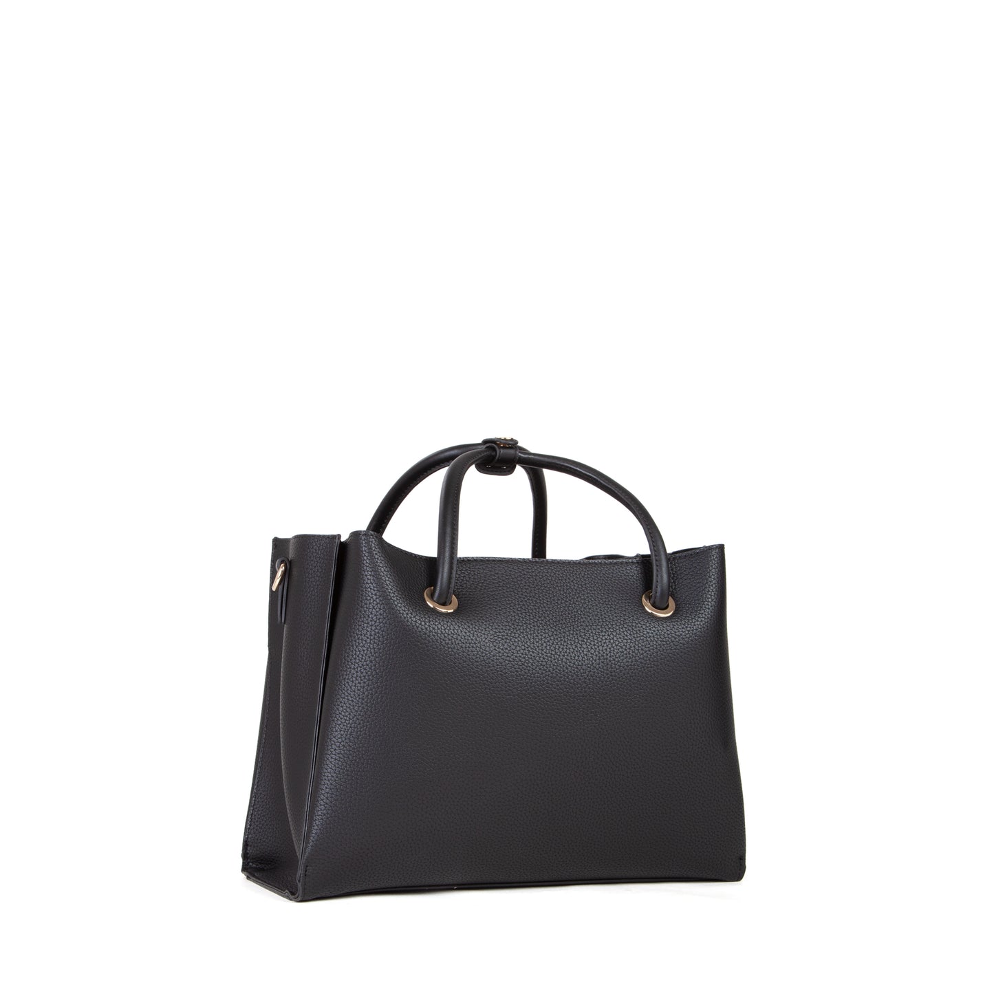 Sac à main femme noir texturé anneaux dorés élégant