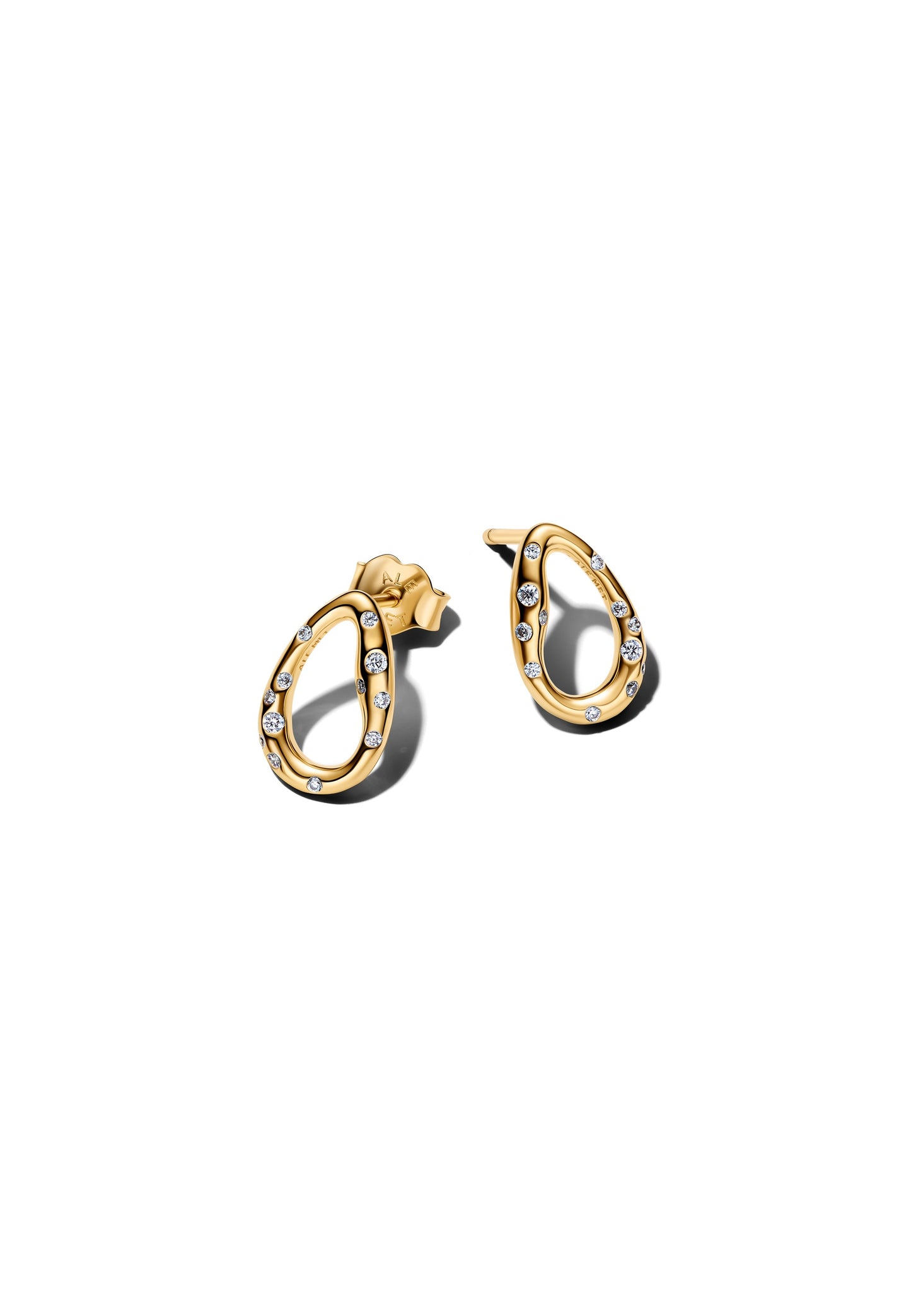 Boucles d'oreilles puces ovales serties de pierres aux formes organiques