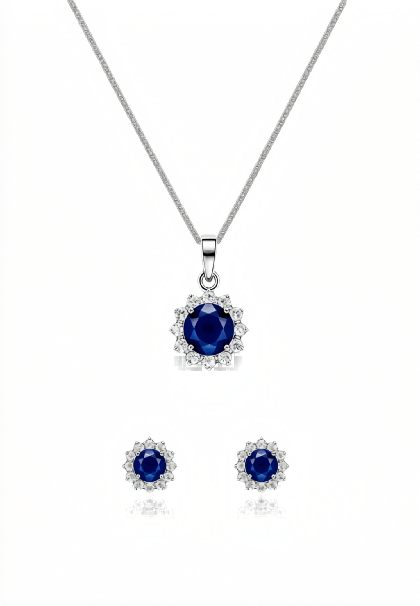 Parure femme argent rhodié saphir synthétique et zirconia
