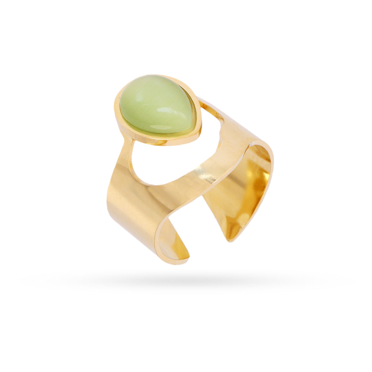 Bague femme acier doré pierre synthétique verte ajustable