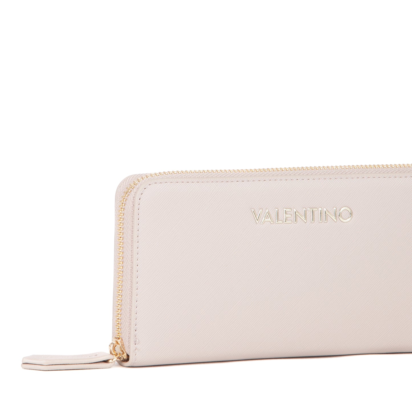 Portefeuille femme zippé beige finition lisse dorée