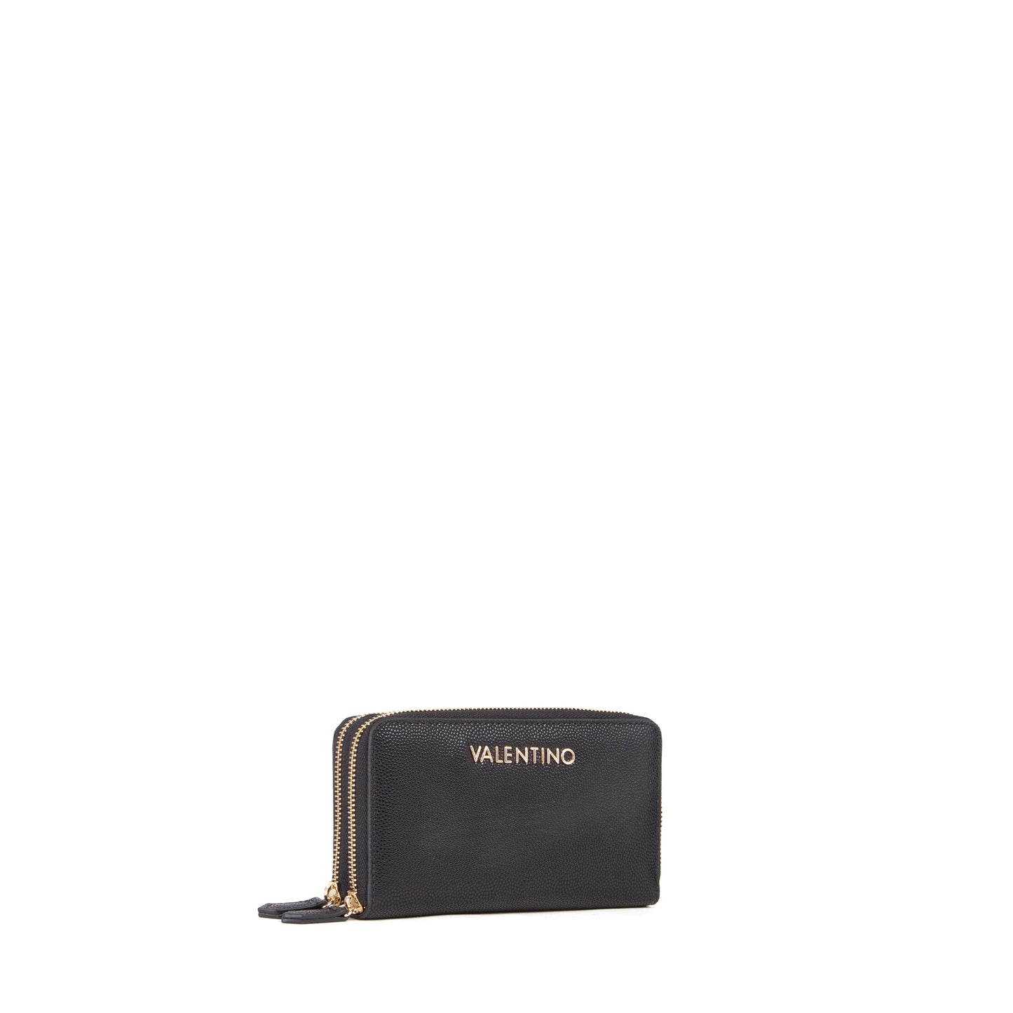 Portefeuille femme zippé noir grainé détails dorés