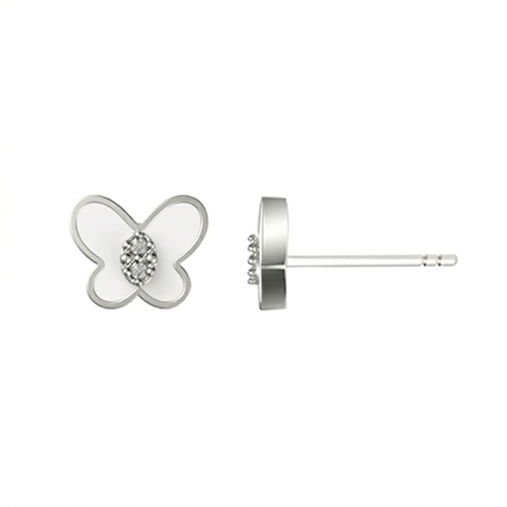 Boucles d'oreilles enfant argent papillon laque blanc zirconia