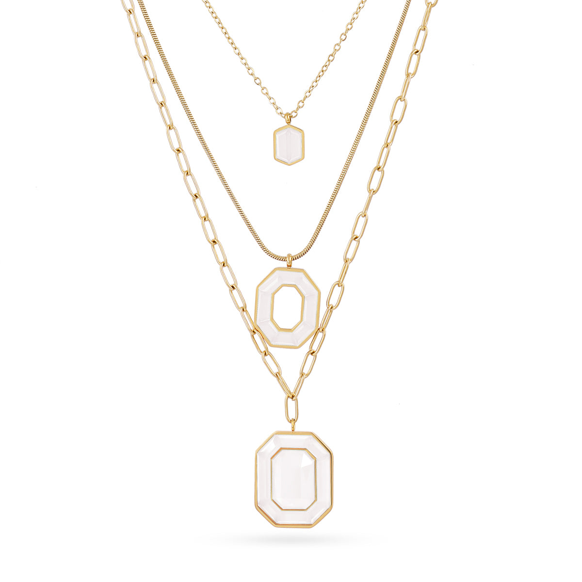 Collier femme acier doré triple rang pierre synthétique blanche
