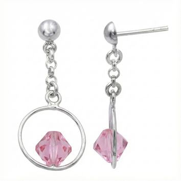 Boucles d'oreilles femme argent 925 rhodié cristal rose