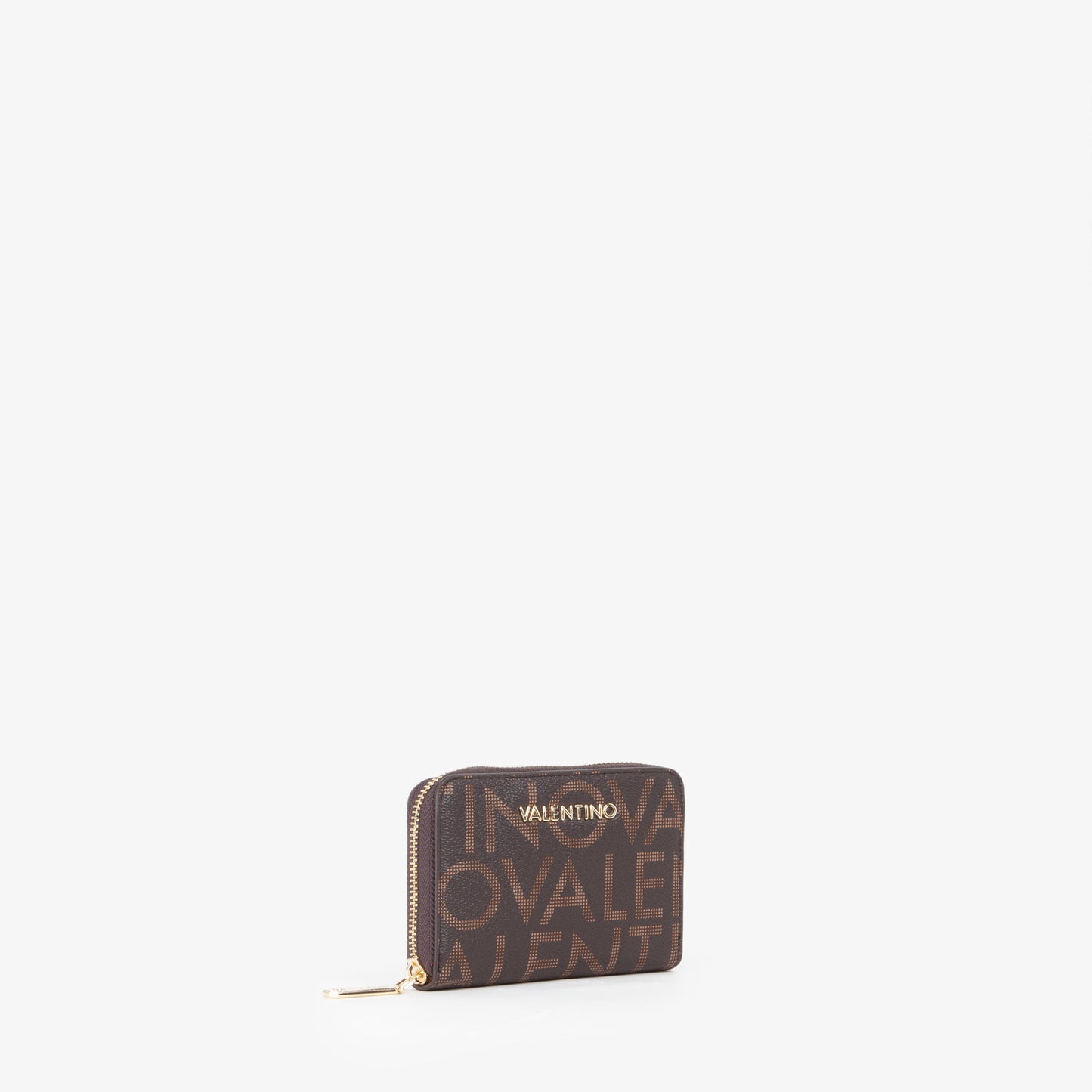 Portefeuille femme zippé motif monogramme brun camel