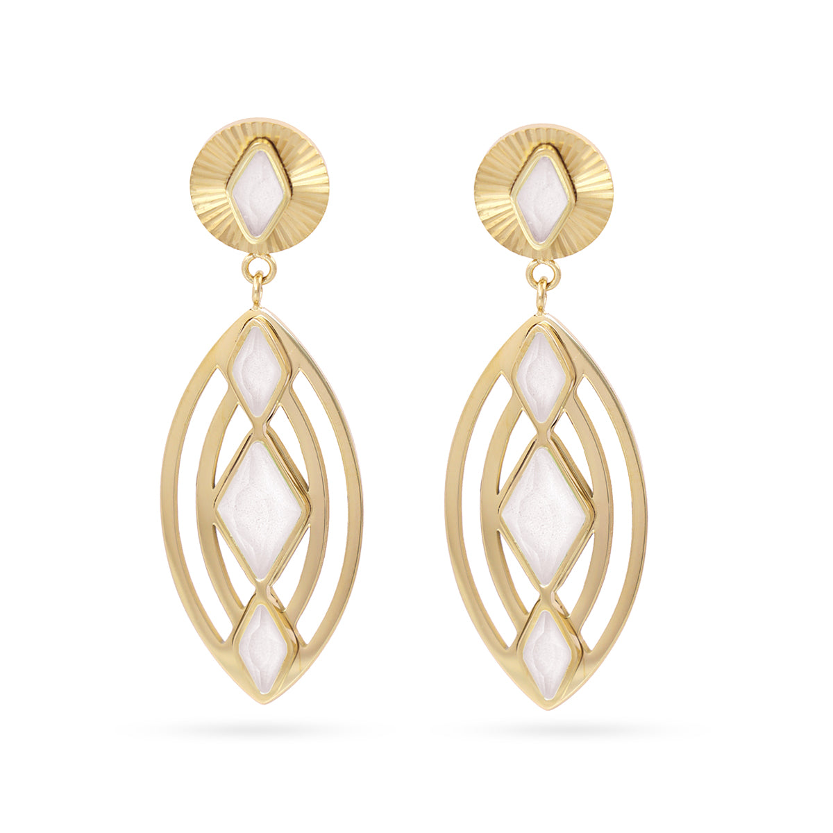 BOUCLES D'OREILLES - ACIER DORE - PIERRES SYNTHETIQUES BLANCHES